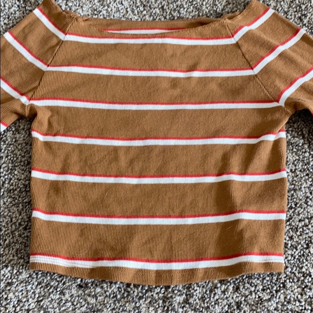 off the shoulder striped long sleeves